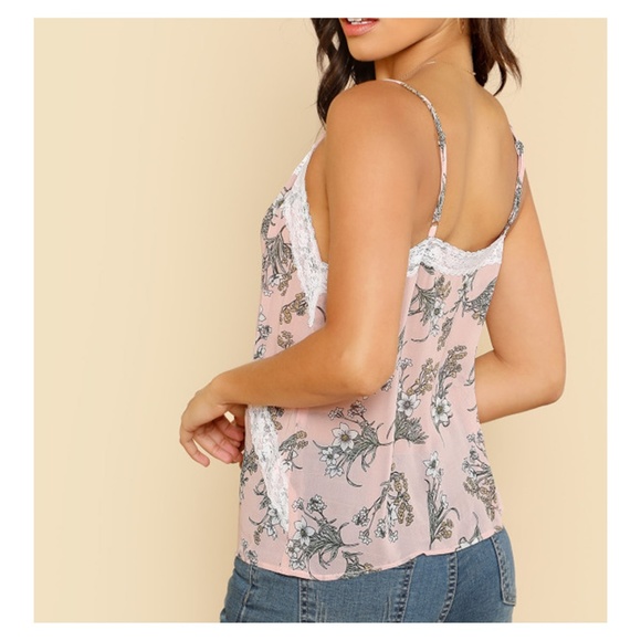 Pink Floral White Lace Cami Blouse - Picture 3 of 5